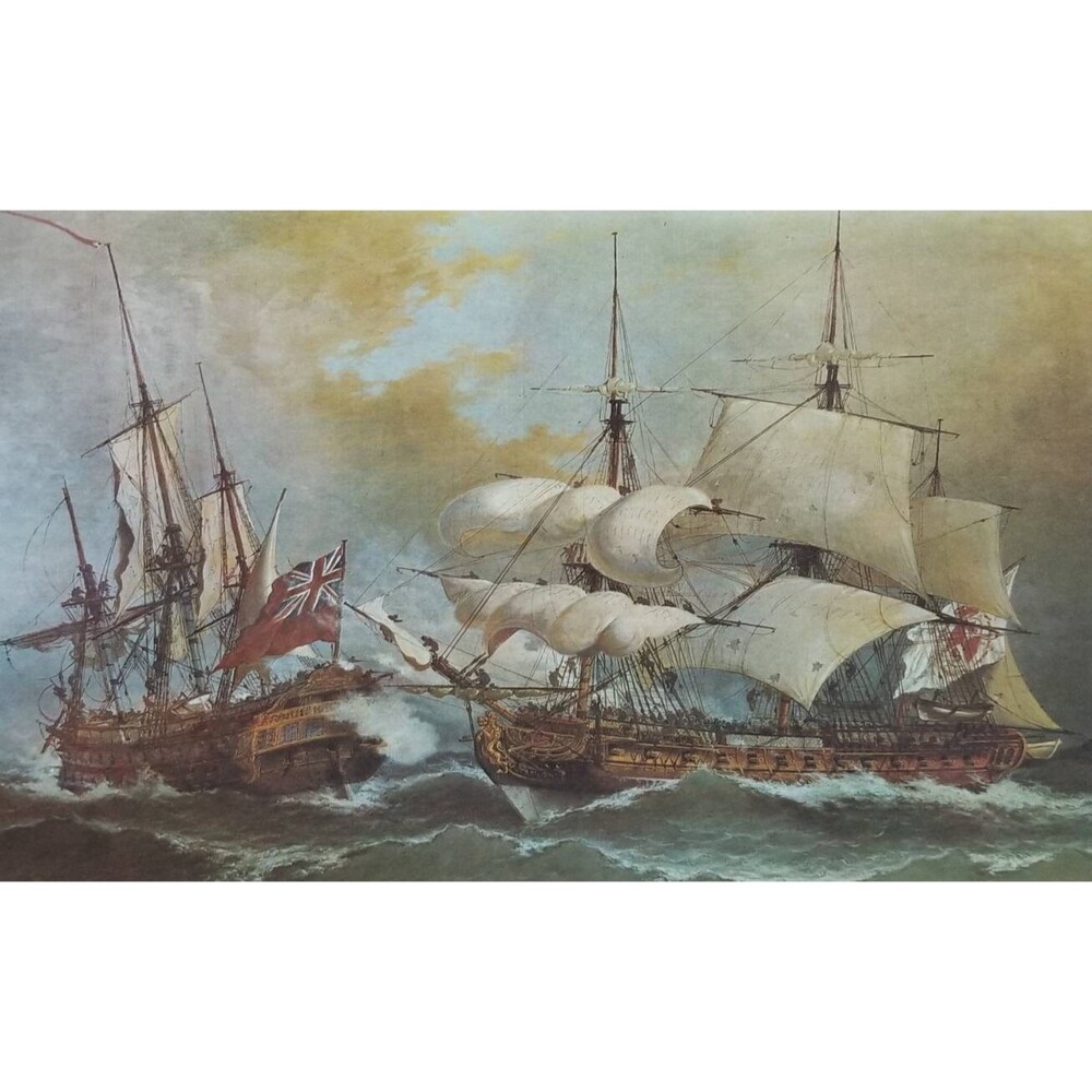 Vintage Seizure of the English Frigate Starthope by Cortellini Lithograph